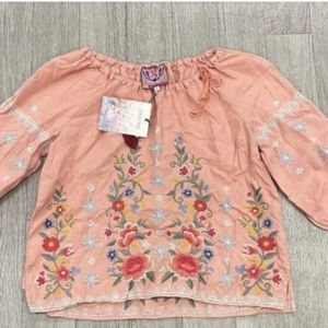 Johnny Was Hazelton Blouse in apricot S| NWT! Reg $210 Boho Peasant 261